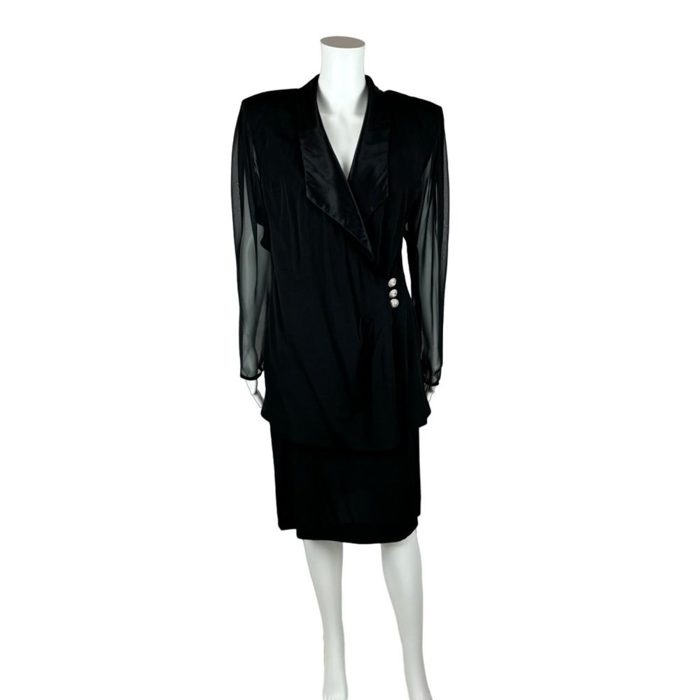 BB Collections 90s Matching Set Black Sheer Sleeves Cocktail Top & Skirt